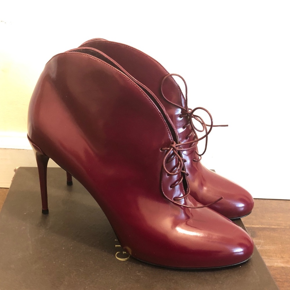 Gucci regent lace up stiletto boots in wine 39.5